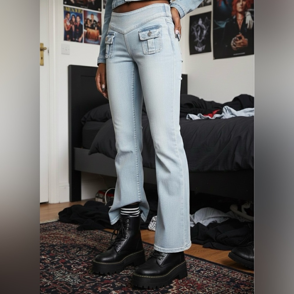 NWT Generation Kiss Jessica Low Rise Flared Y2K Jeans - Light Blue Wash